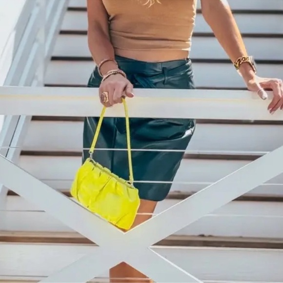 STAUD Bean Ruched Leather Convertible Bag in Citron - Picture 11 of 13